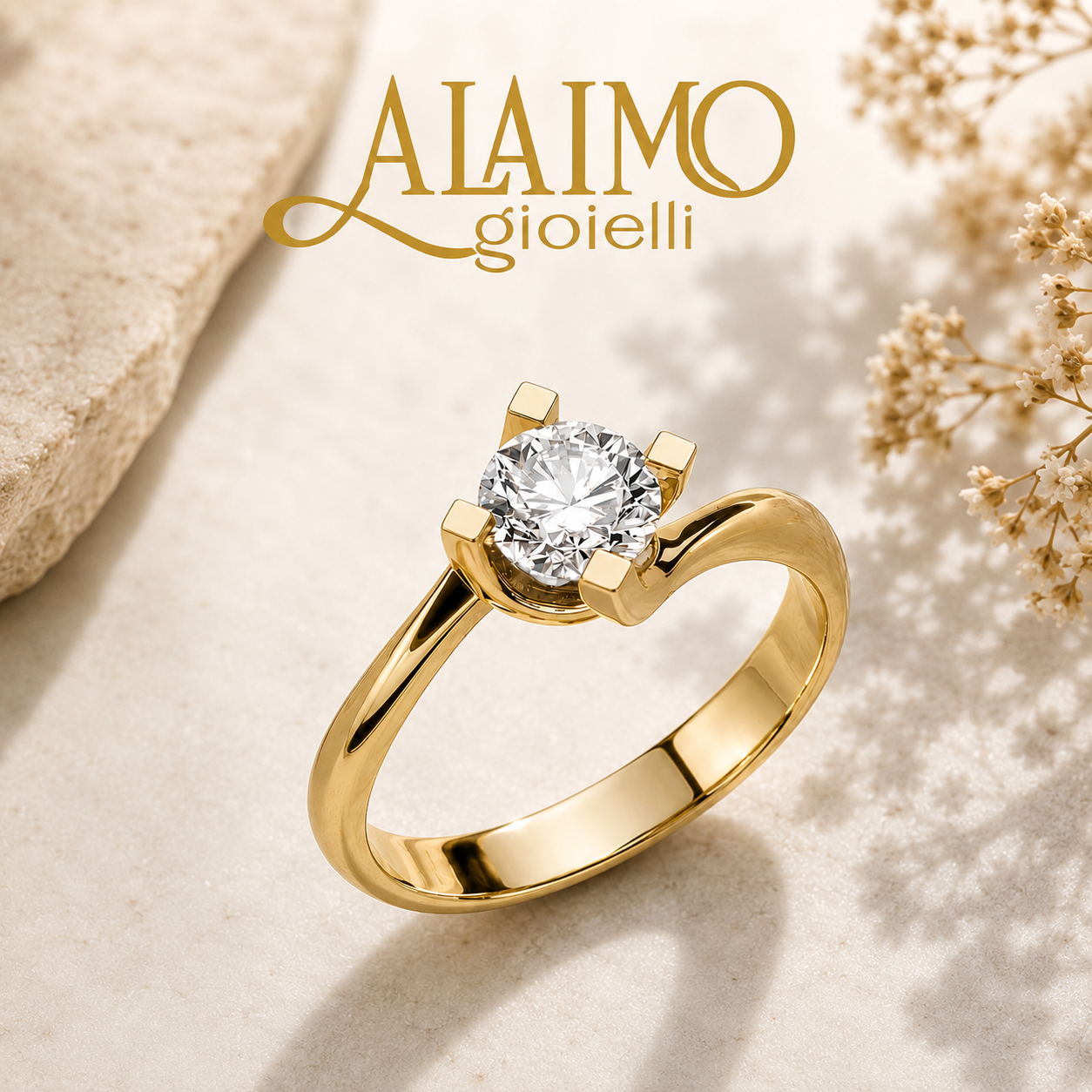 Anello Solitario AS34ALG modello Valentino classico in Oro Giallo 18 kt con diamante taglio brillante