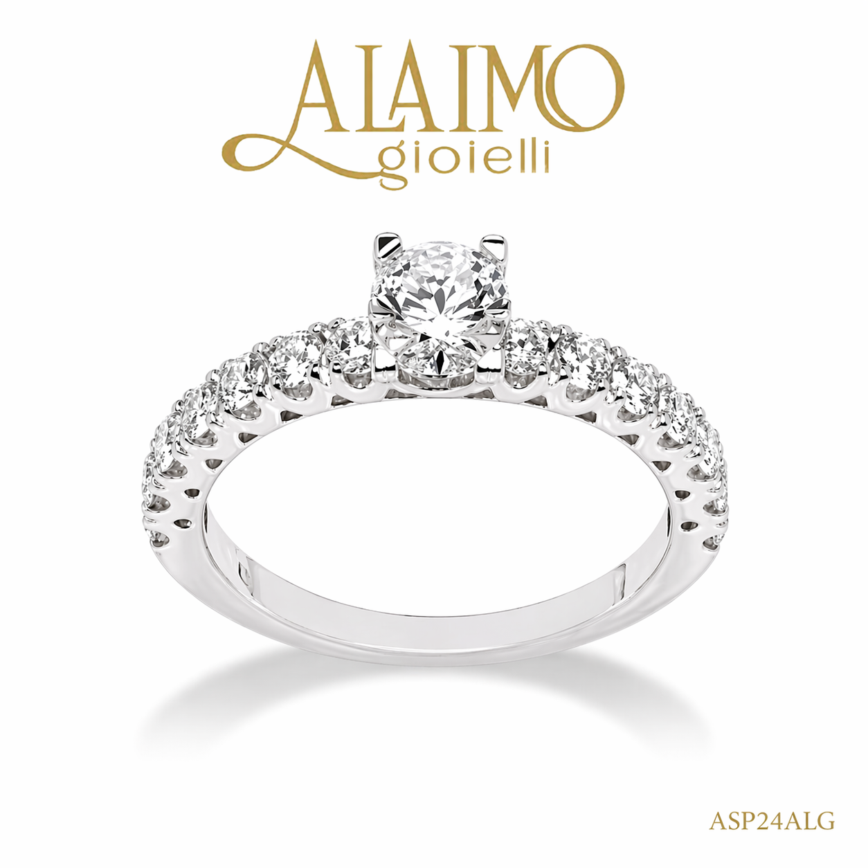 Anello Solitario Oro Bianco 18 kt con Diamanti | ASP24ALG
