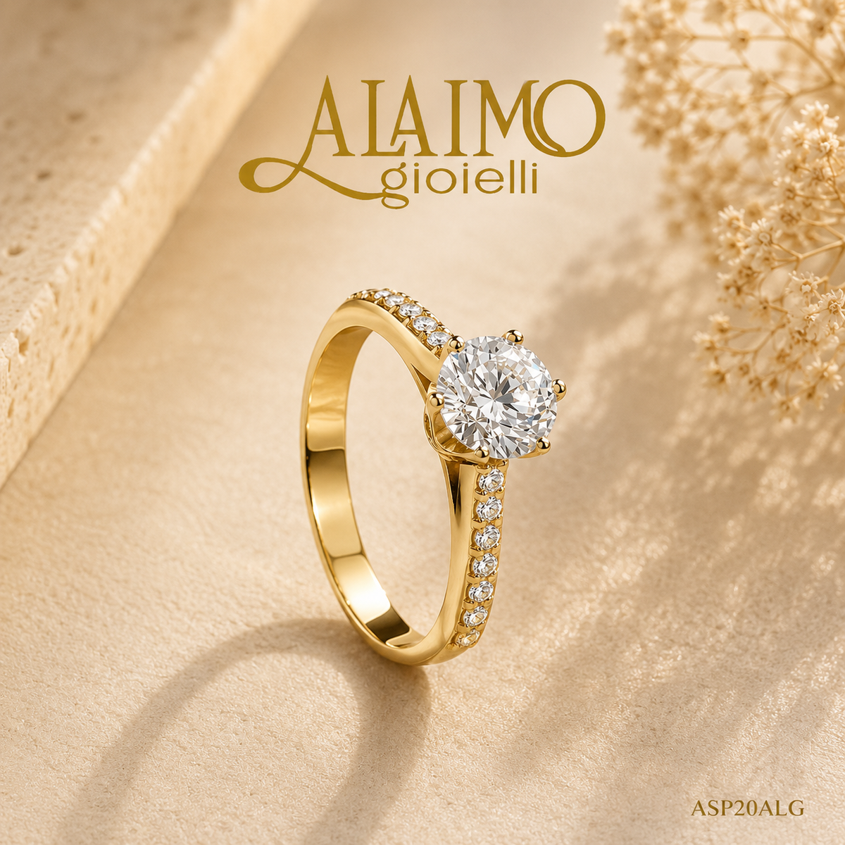 Anello Solitario ASP20ALG Oro 18 kt con Diamante e Brillanti Laterali