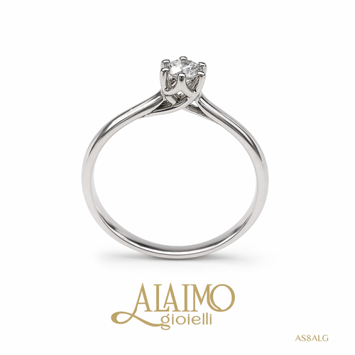Anello solitario AS48ALG in oro bianco 18 kt con diamante centrale taglio brillante e montatura a sei griffe