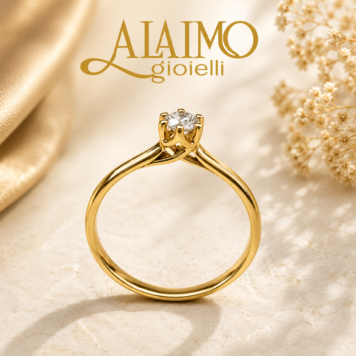 Anello Solitario AS48ALG Oro 18 kt con Diamante Taglio Brillante a Sei Griffe
