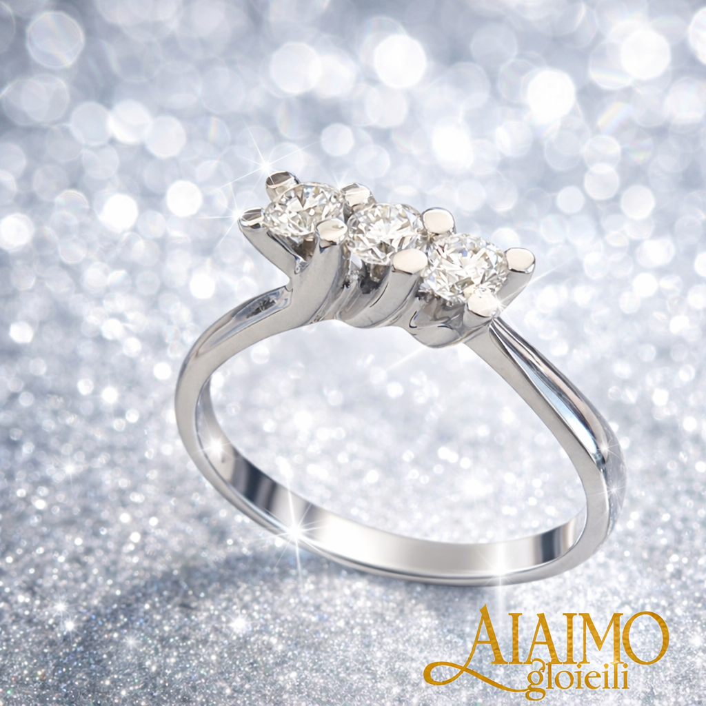 Anello Trilogy AT15 Oro Bianco 18 kt con Tre Diamanti Taglio Brillante